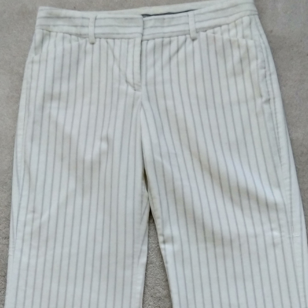 Cream velvet pants with grey stripes